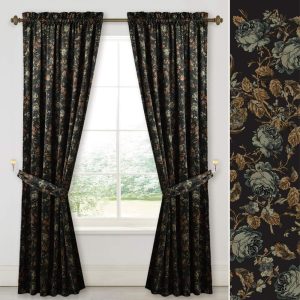 Vintage Floral Black Window Curtains
