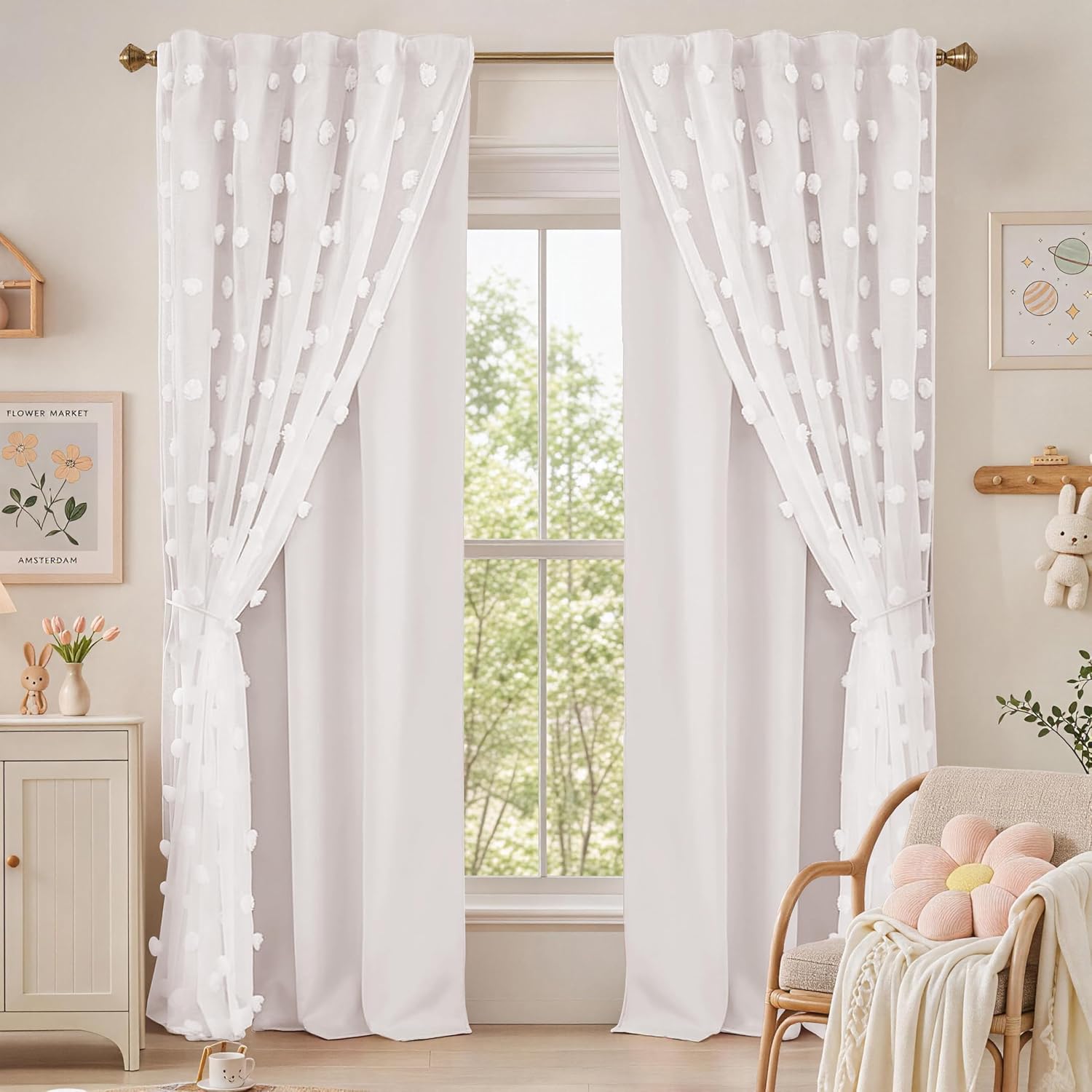 White Floral Sheer Curtains