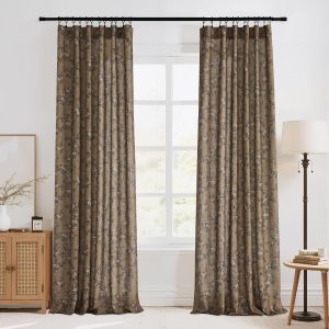 Taupe Floral Textured Curtains