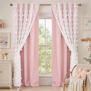 Pink Sheer Pom Pom Curtains