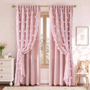 Blush Pink Floral Sheer Curtains