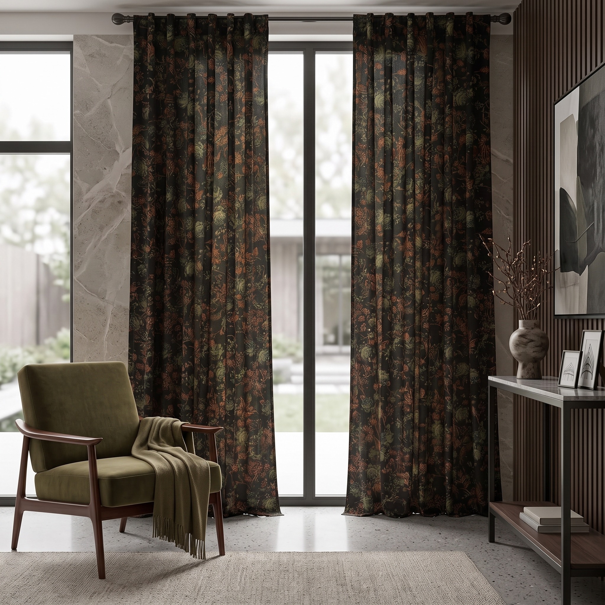 Taupe Floral Textured Curtains - Image 4
