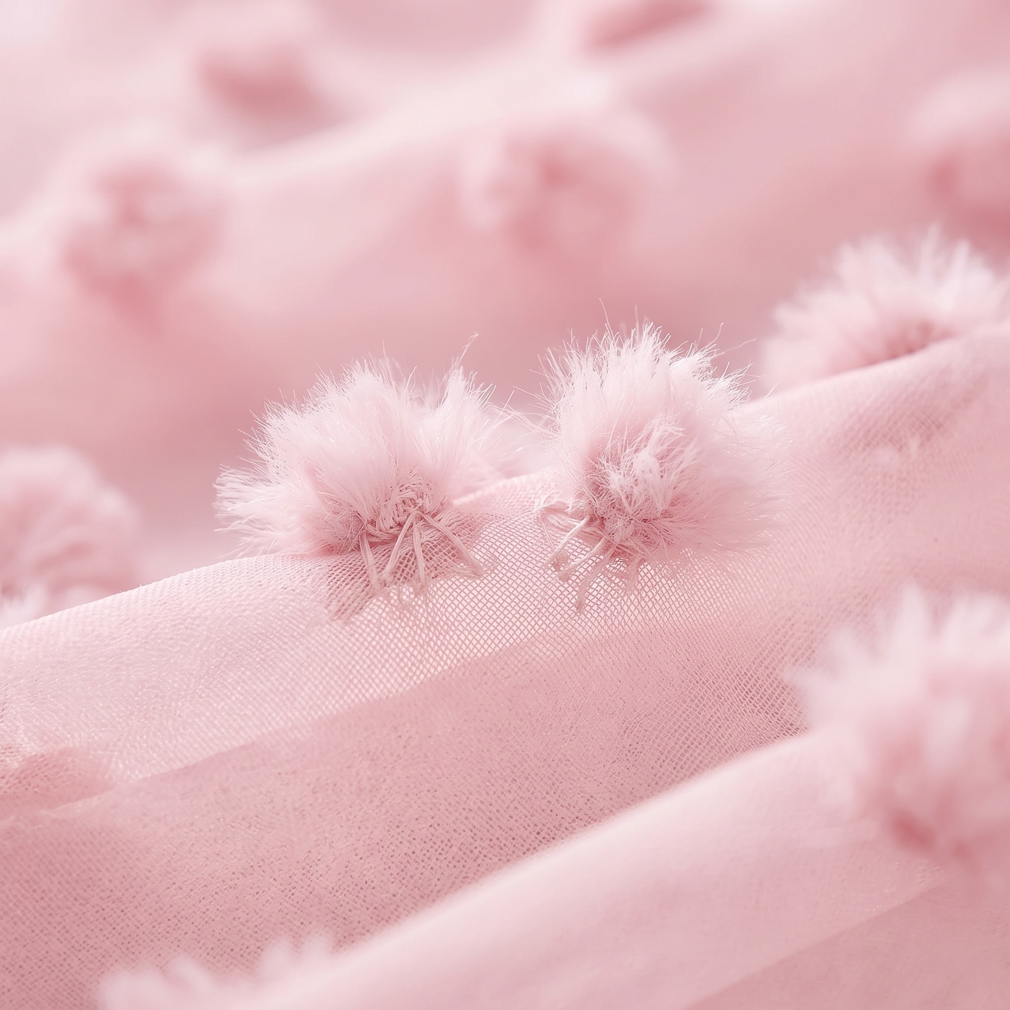 Pink Sheer Pom Pom Curtains - Image 3